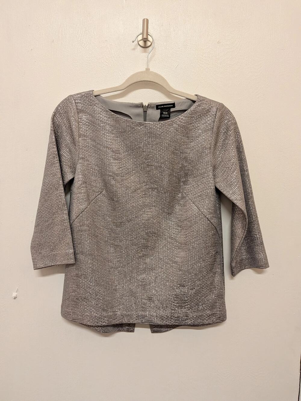Club Monaco Metallic Textured Top In Silver, Size XS